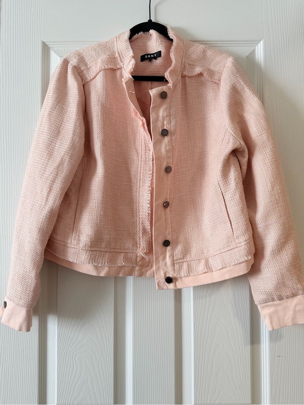 DKNY Blush Pink Tweed Button-Front Jacket